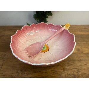 Vintage Royal Winton Grimwades Pink Floral Serving Bowl Spoon Set Retro Decor